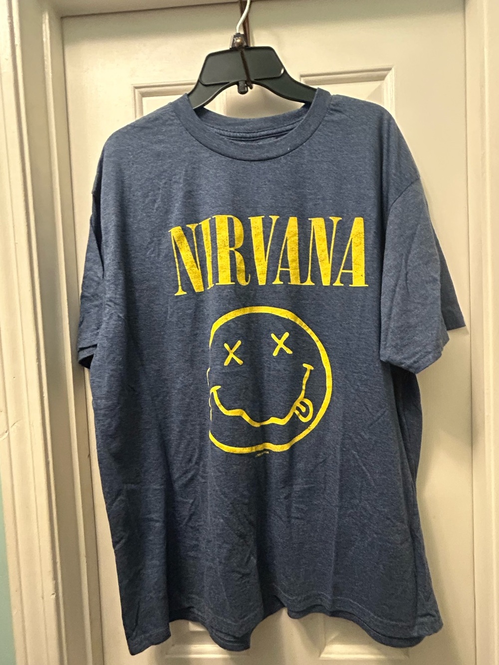 NIRVANA Navy Blue Tee with Yellow Smiley Logo